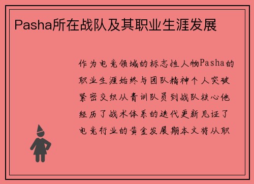 Pasha所在战队及其职业生涯发展